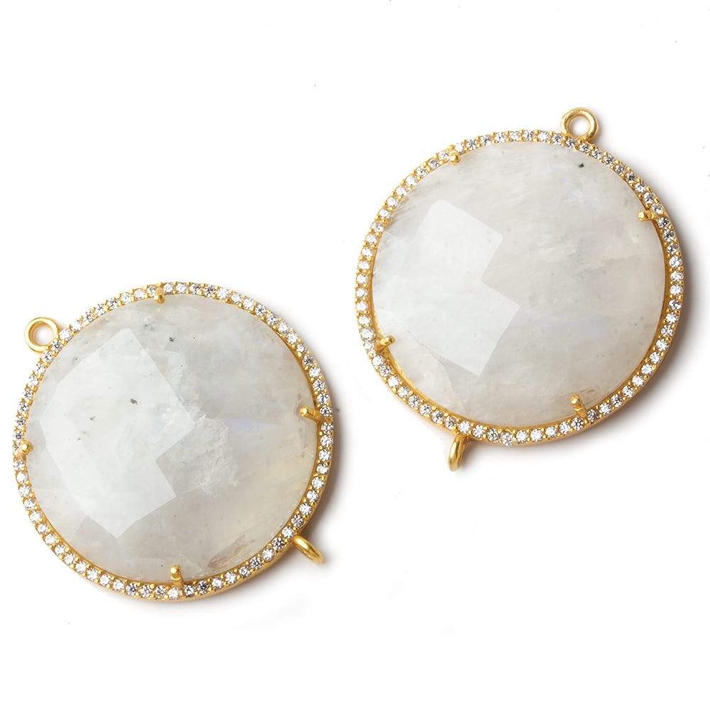 32mm Vermeil CZ Bezel Rainbow Moonstone Coin Connector 1 piece - Beadsofcambay.com