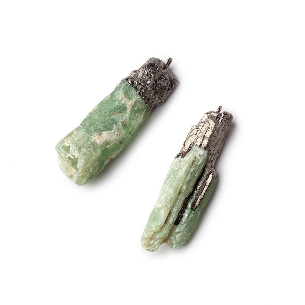 32x10mm Black Gold Leafed Green Kyanite Crystal Focal Pendant Set of 2 - Beadsofcambay.com