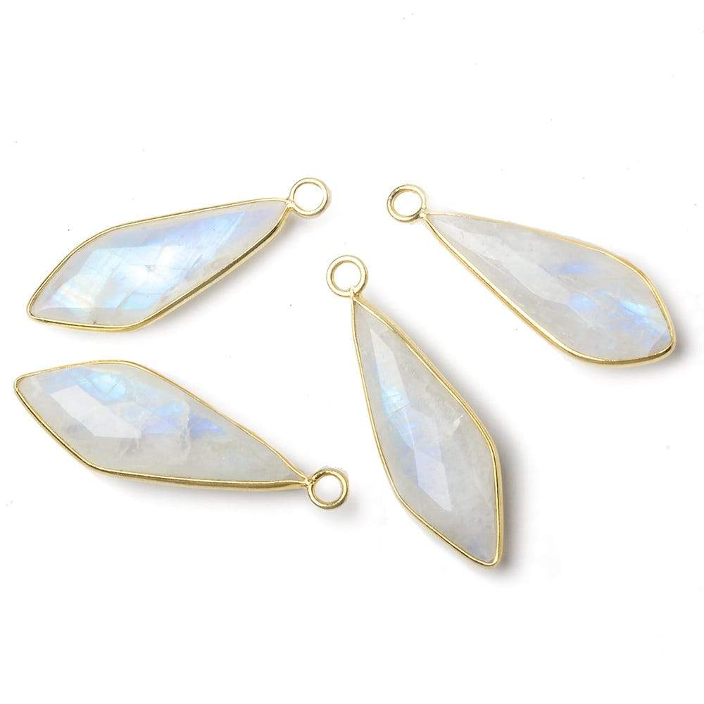 32x11mm Vermeil Bezel Rainbow Moonstone faceted fancy kite pendant 1 piece - Beadsofcambay.com