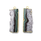 32x12mm 22kt Gold Leafed Bolivian Amethyst Natural Slice Pendant Set of 2 - Beadsofcambay.com