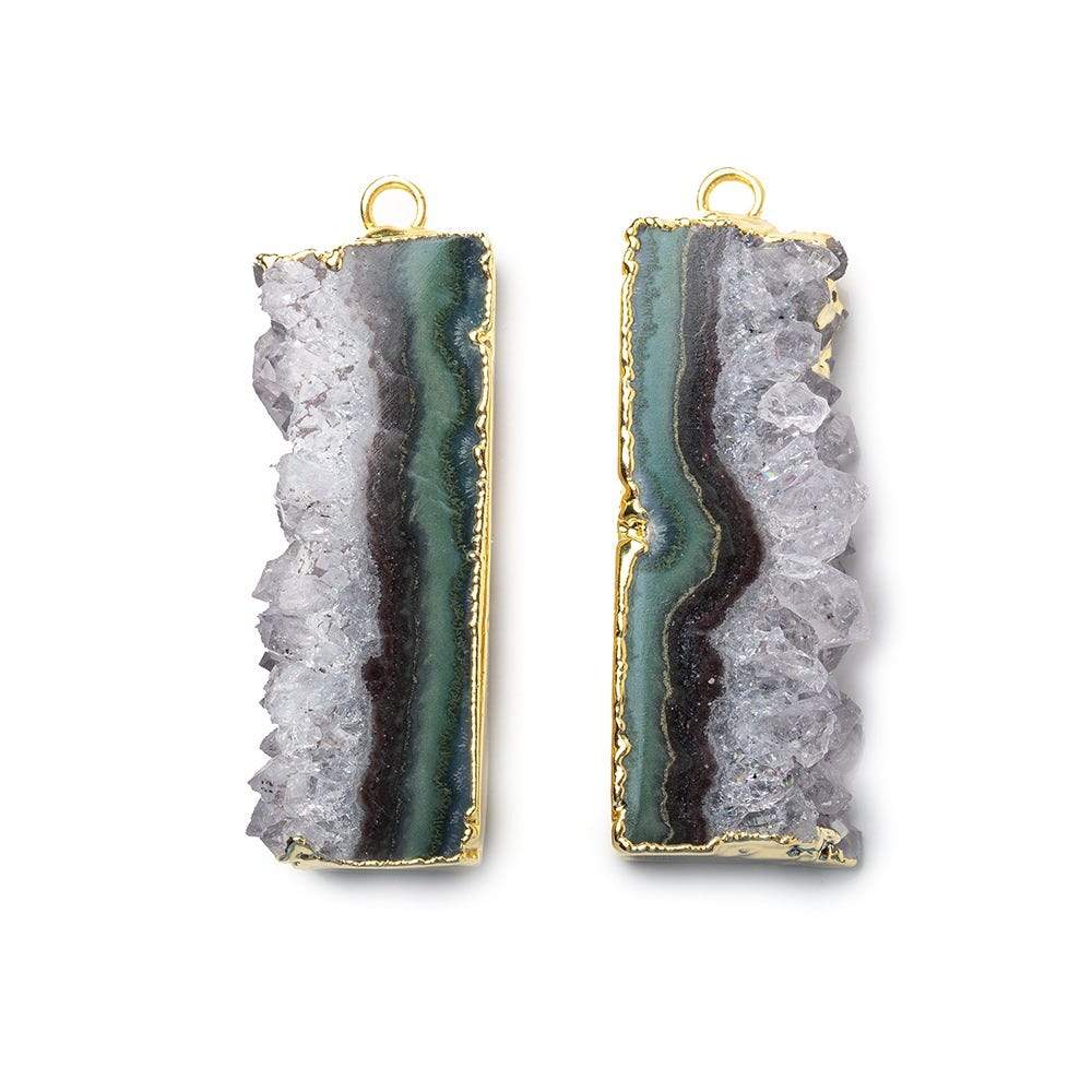 32x12mm 22kt Gold Leafed Bolivian Amethyst Natural Slice Pendant Set of 2 - Beadsofcambay.com