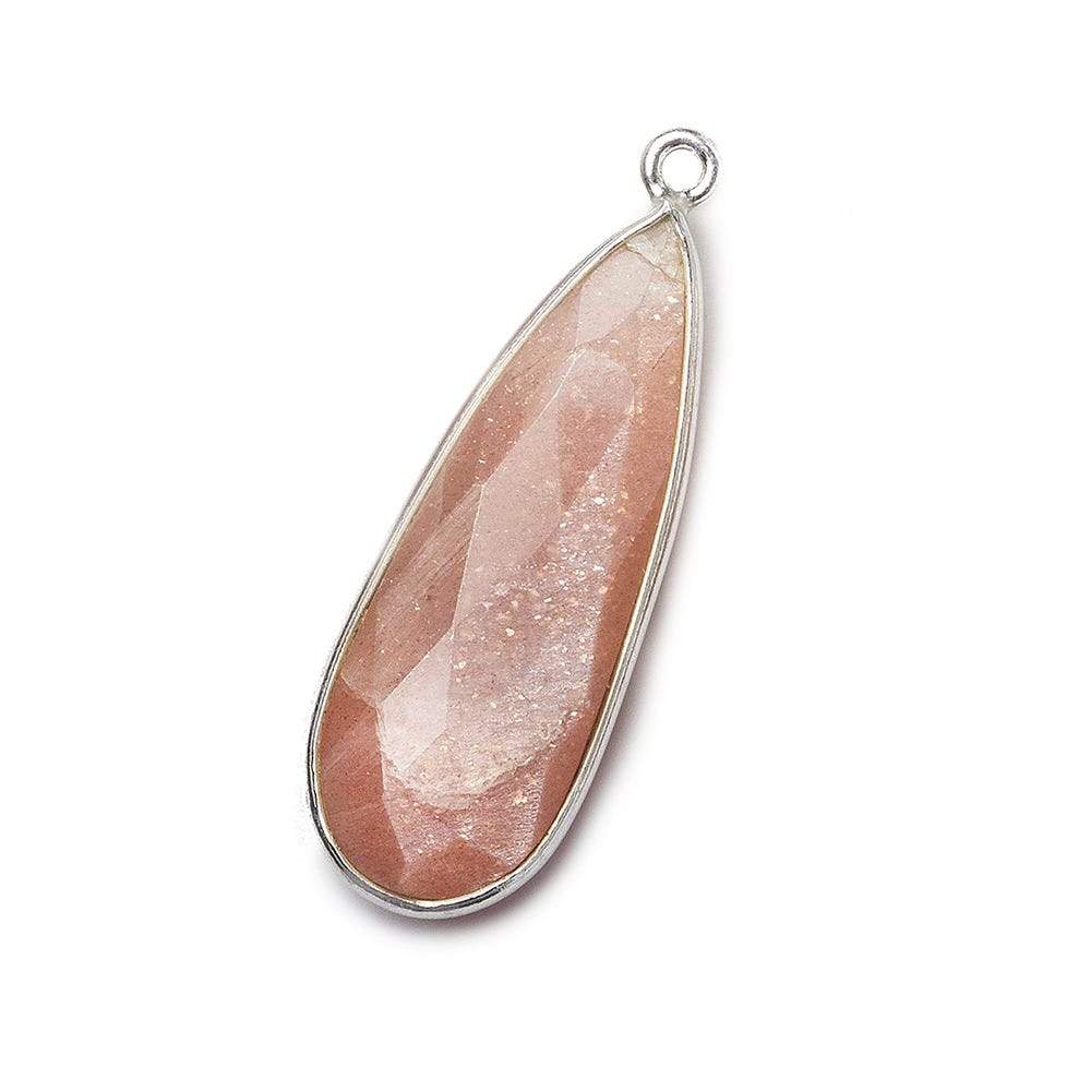 32x12mm Silver .925 Bezeled Angel Skin Peach Moonstone Pear Pendant 1 piece - Beadsofcambay.com