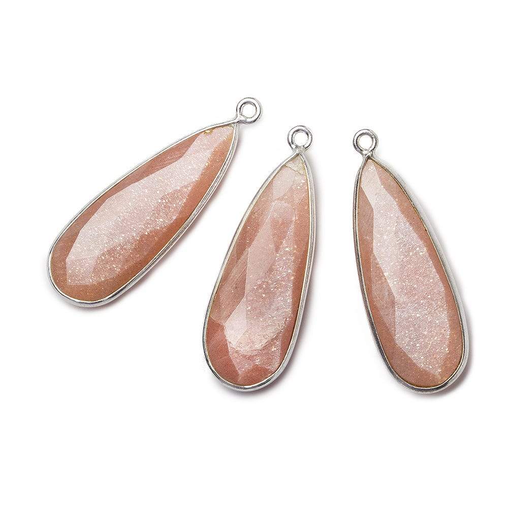 32x12mm Silver .925 Bezeled Angel Skin Peach Moonstone Pear Pendant 1 piece - Beadsofcambay.com