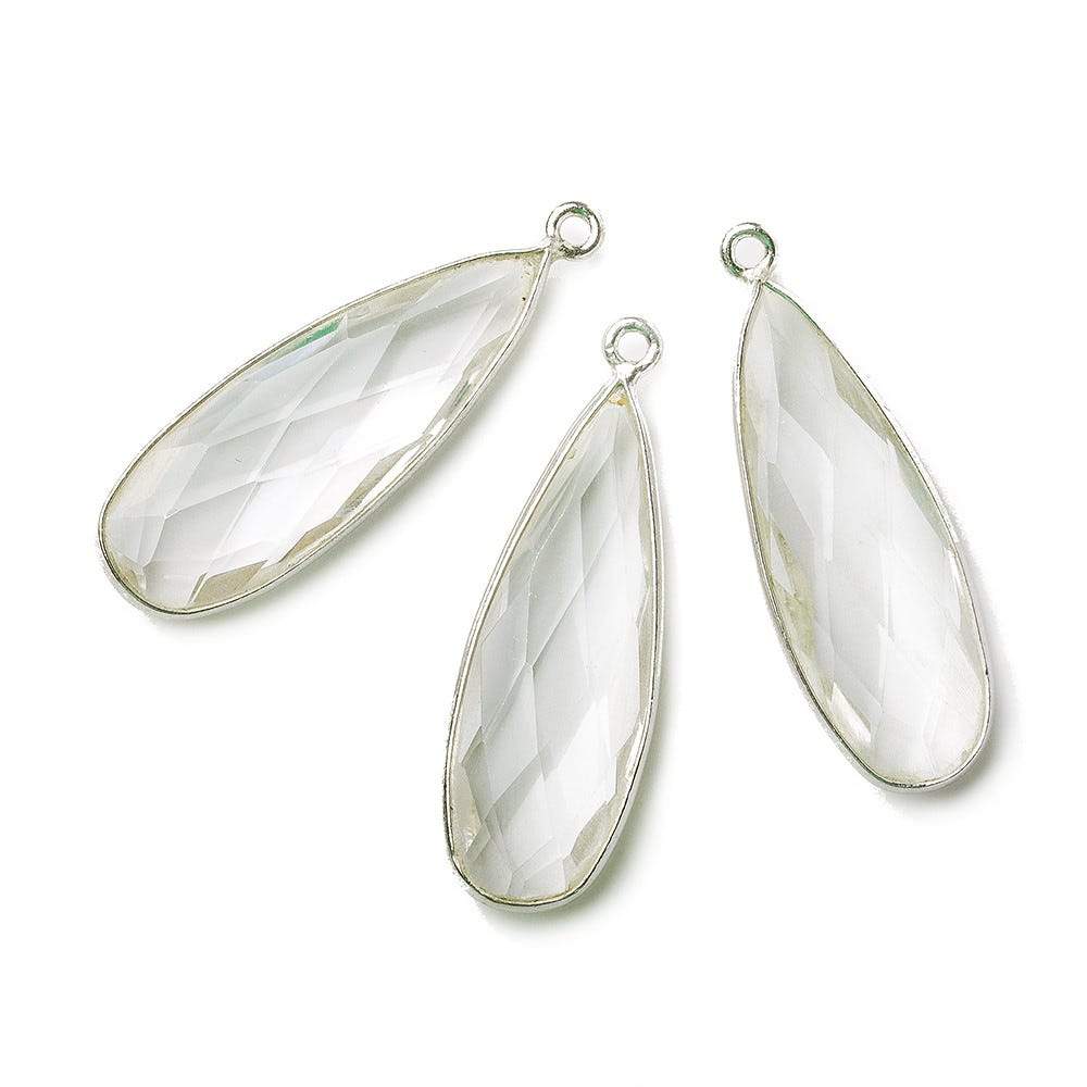 32x12mm Silver .925 Bezeled Clear Quartz Pear Pendant 1 piece - Beadsofcambay.com