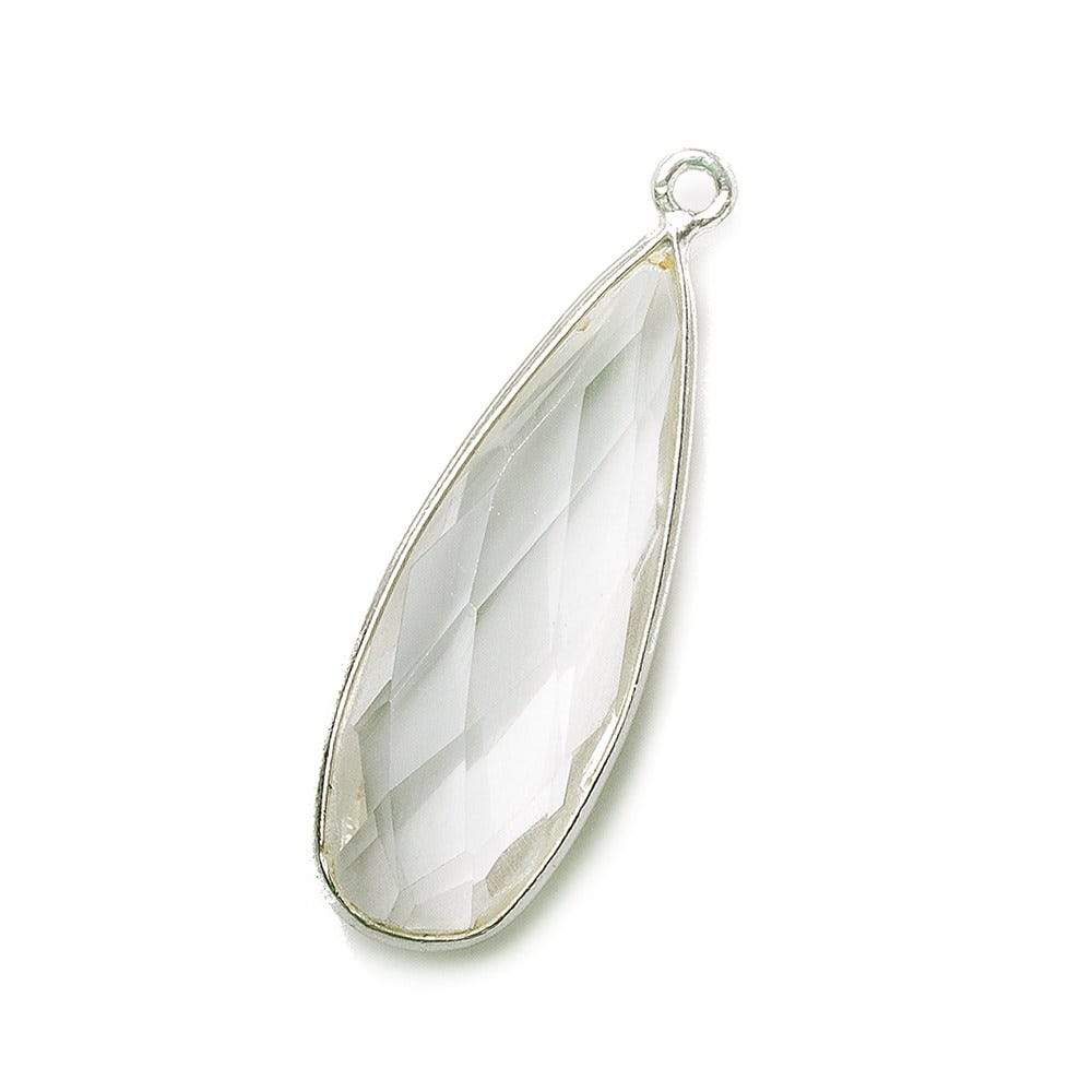 32x12mm Silver .925 Bezeled Clear Quartz Pear Pendant 1 piece - Beadsofcambay.com