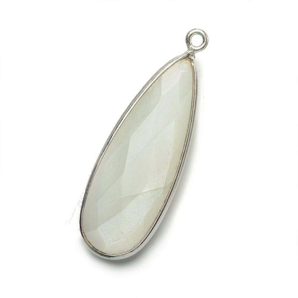 32x12mm Silver .925 Bezeled White Moonstone Pear Pendant 1 piece - Beadsofcambay.com