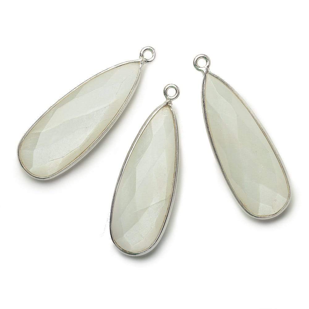 32x12mm Silver .925 Bezeled White Moonstone Pear Pendant 1 piece - Beadsofcambay.com