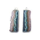 32x12mm Silver Leafed Amethyst & Chalcedony Drusy Natural Slice Pendant Set of 2 - Beadsofcambay.com
