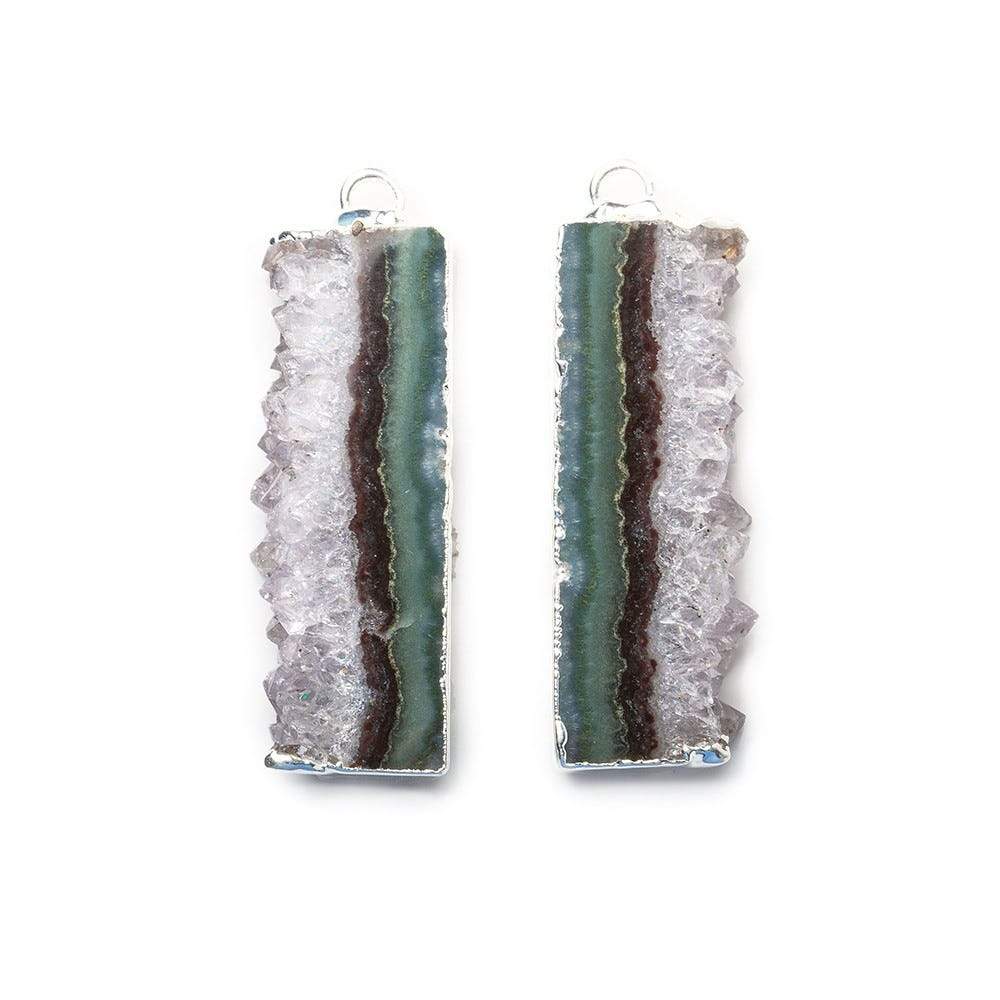 32x12mm Silver Leafed Bolivian Amethyst Natural Slice Pendant Set of 2 - Beadsofcambay.com