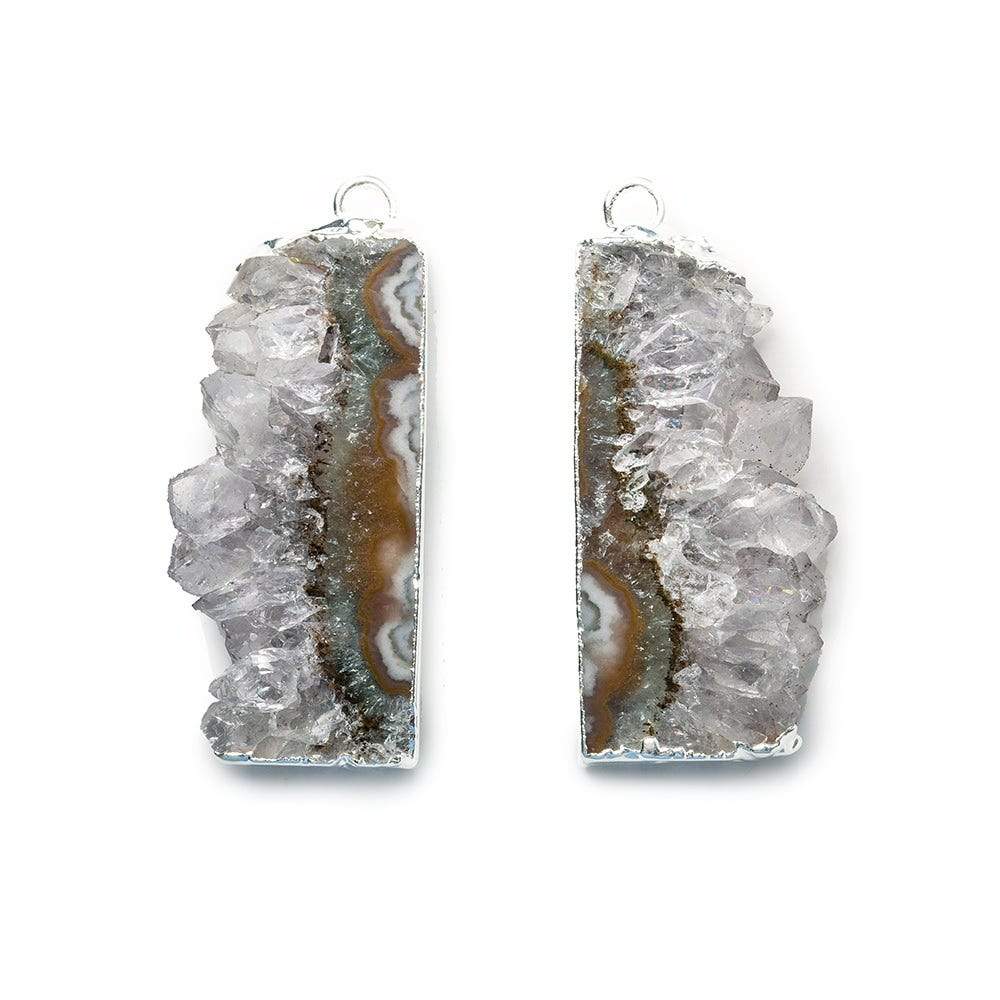 32x12mm Silver Leafed Drusy Natural Slice Pendant Set of 2 - Beadsofcambay.com