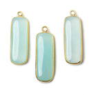 32x12mm Vermeil Bezel SeaBlue Chalcedony north south bar Pendant 1 focal bead - Beadsofcambay.com