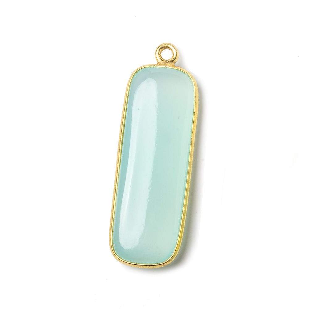 32x12mm Vermeil Bezel SeaBlue Chalcedony north south bar Pendant 1 focal bead - Beadsofcambay.com