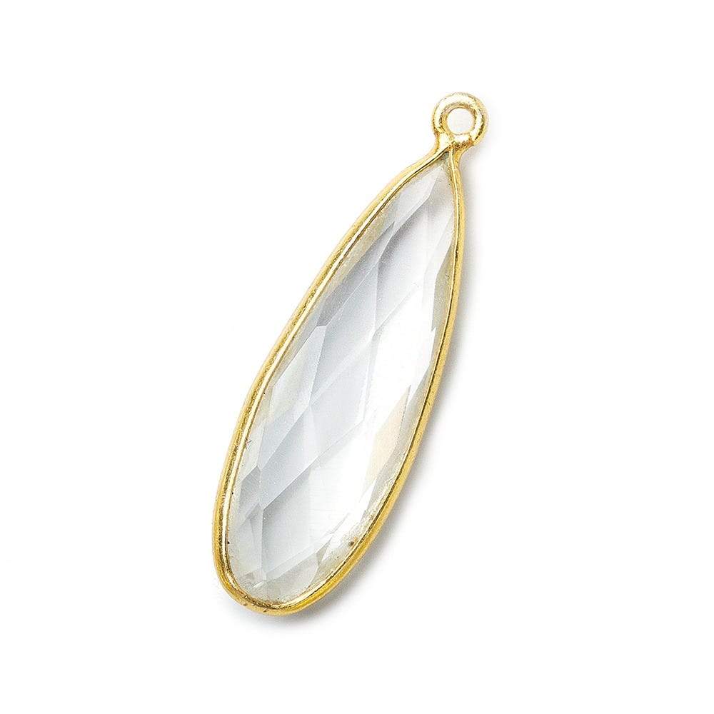 32x12mm Vermeil Bezeled Clear Quartz Pear Pendant 1 piece - Beadsofcambay.com