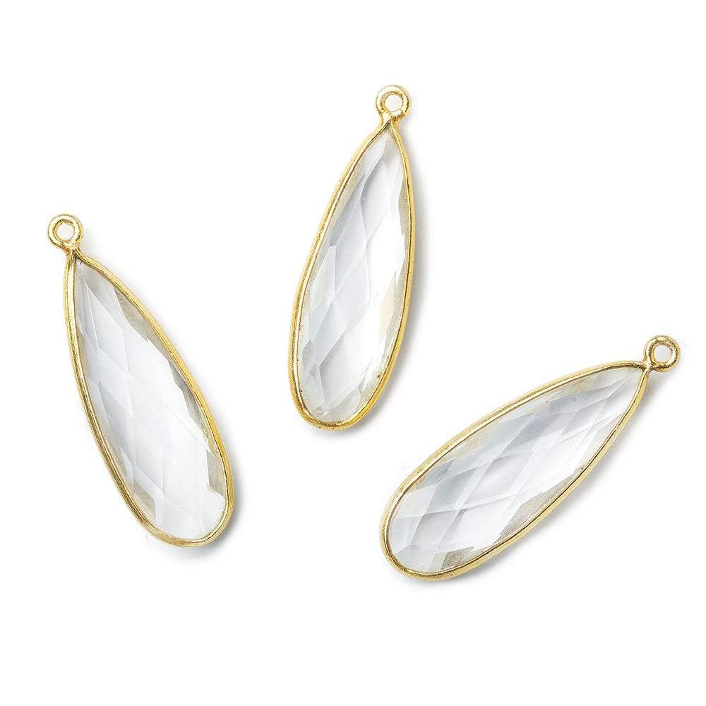 32x12mm Vermeil Bezeled Clear Quartz Pear Pendant 1 piece - Beadsofcambay.com
