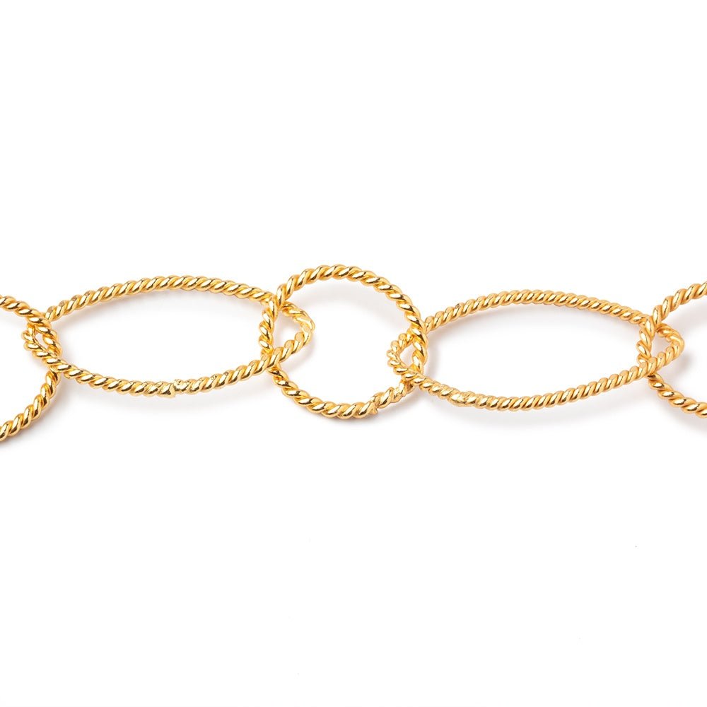 32x18mm & 19mm 22kt Gold Plated Twisted Satin Marquise & Round Link Chain - Beadsofcambay.com