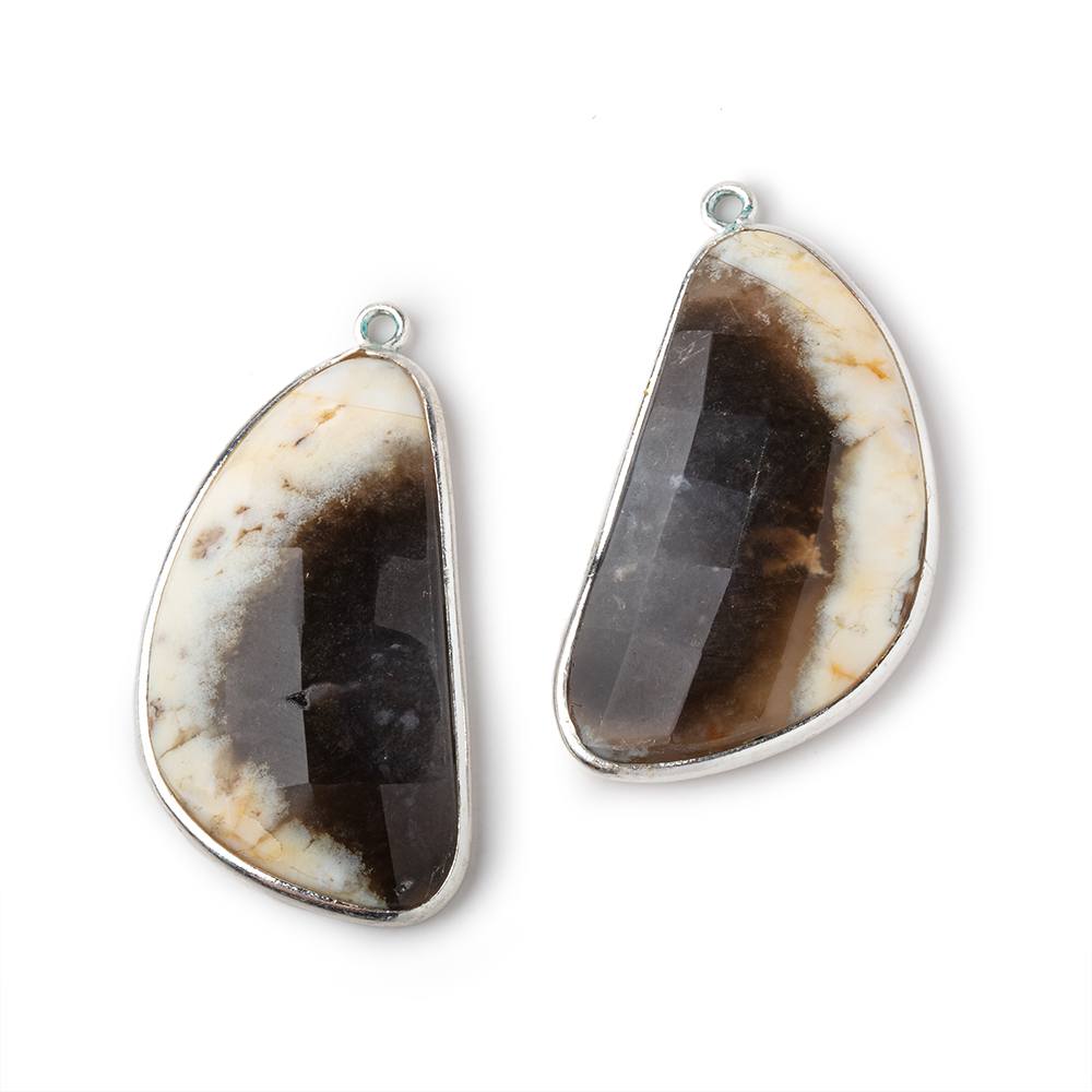 32x18mm .925 Silver Bezel Dendritic Agate Faceted Freeform Set of 2 Pendants - Beadsofcambay.com