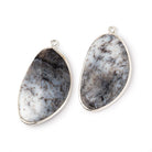 32x19mm .925 Silver Bezel Dendritic Opal Faceted Freeform Set of 2 Pendants - Beadsofcambay.com