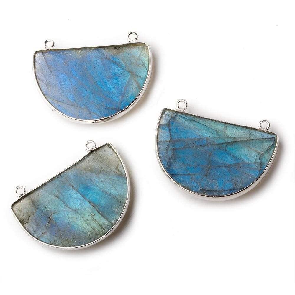 32x21mm Silver .925 Bezel Labradorite Faceted Half Moon East West Connector 1 piece - Beadsofcambay.com