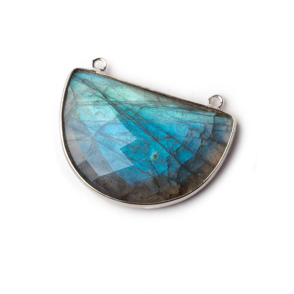 32x21mm Silver .925 Bezel Labradorite Faceted Half Moon East West Connector 1 piece - Beadsofcambay.com