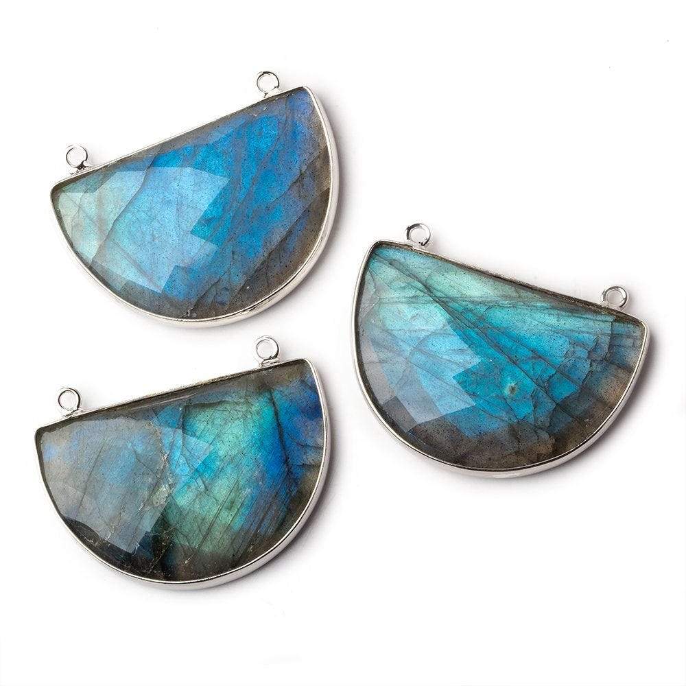 32x21mm Silver .925 Bezel Labradorite Faceted Half Moon East West Connector 1 piece - Beadsofcambay.com