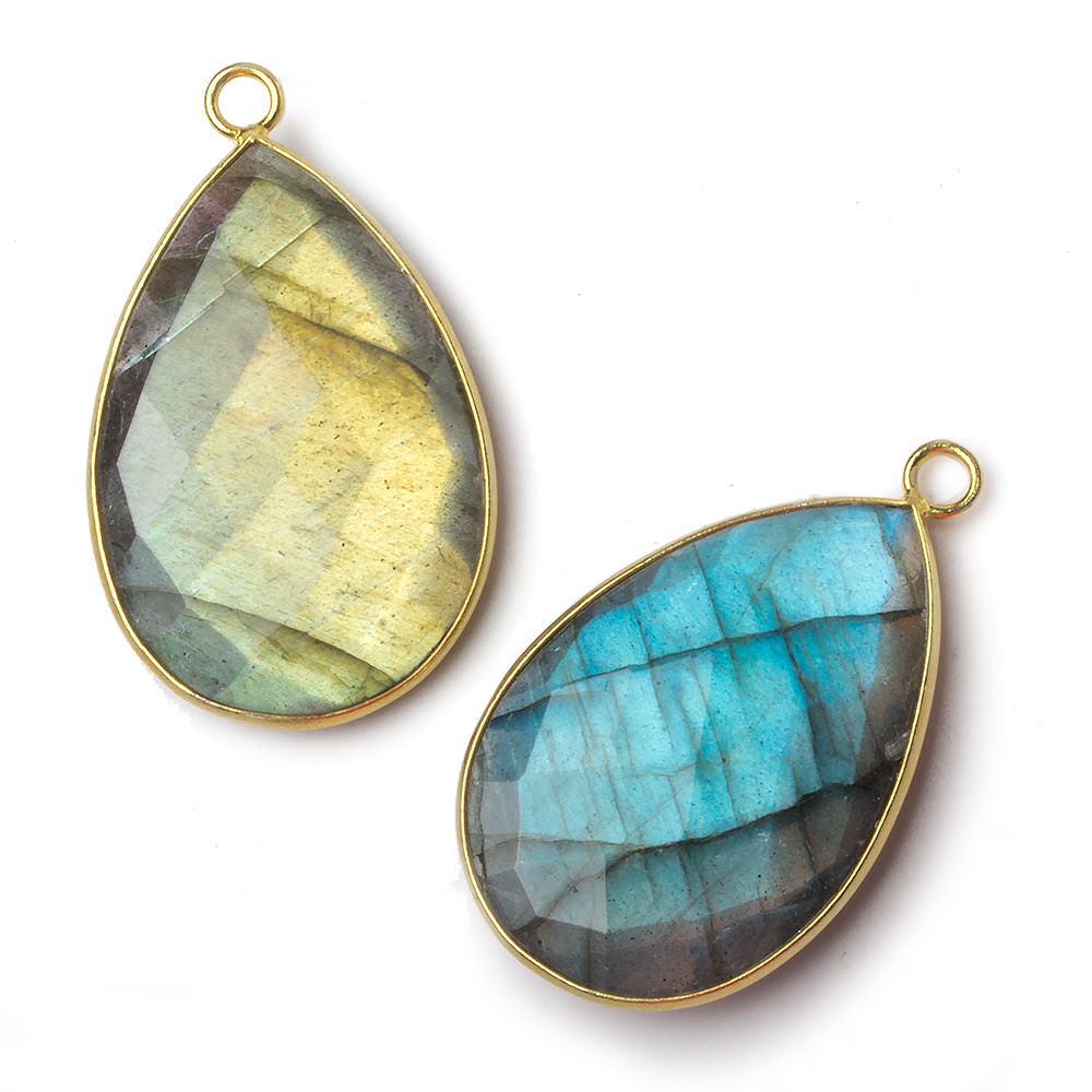 32x21mm Vermeil Bezel Labradorite faceted pear Pendant 1 piece - Beadsofcambay.com