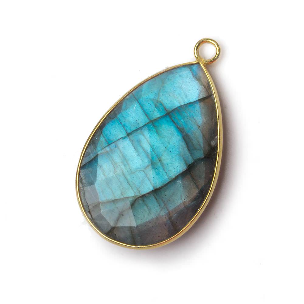 32x21mm Vermeil Bezel Labradorite faceted pear Pendant 1 piece - Beadsofcambay.com