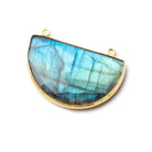 32x21x7mm Vermeil Labradorite Blue Green Flash Half Moon Connector 1 piece - Beadsofcambay.com