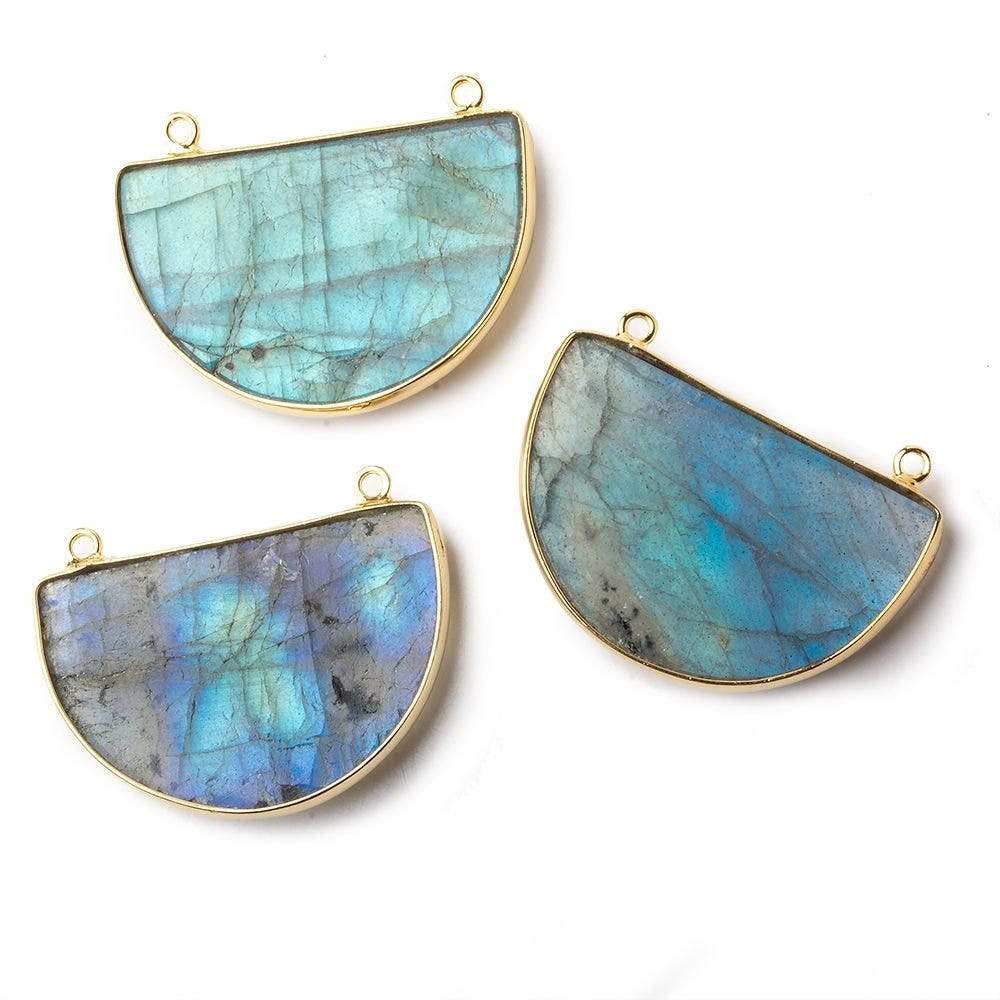 32x21x7mm Vermeil Labradorite Blue Green Flash Half Moon Connector 1 piece - Beadsofcambay.com