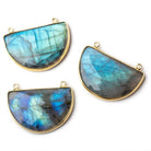 32x21x7mm Vermeil Labradorite Blue Green Flash Half Moon Connector 1 piece - Beadsofcambay.com