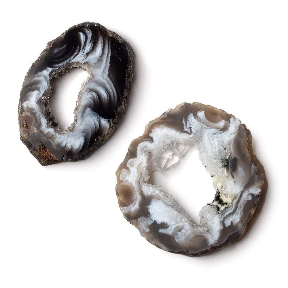 32x22.5-31x31mm Occo Agate with Drusy Slice without drill hole 2 pieces - Beadsofcambay.com