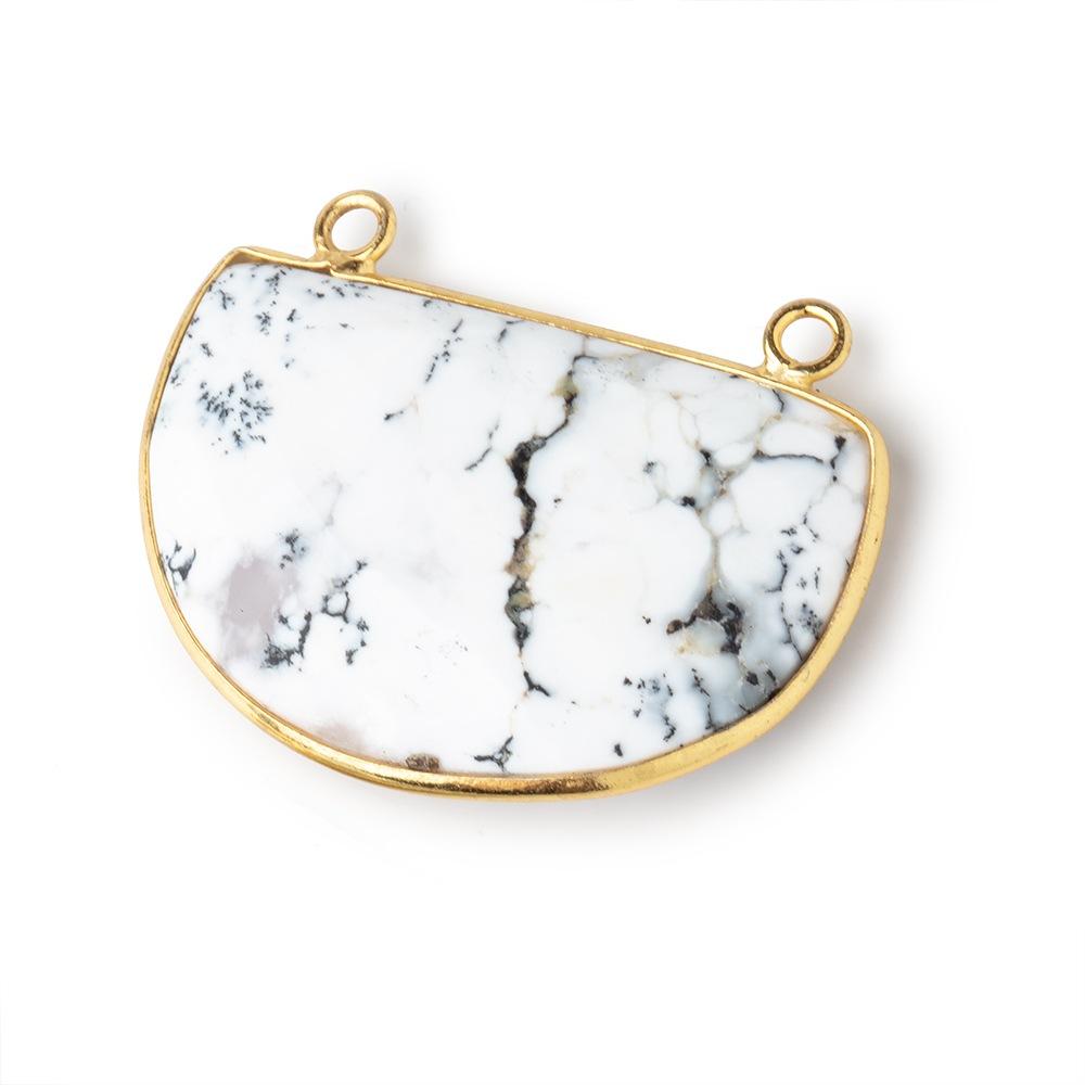 32x22mm Vermeil Bezel Dendritic Opal Faceted Half Moon Connector 1 piece - Beadsofcambay.com