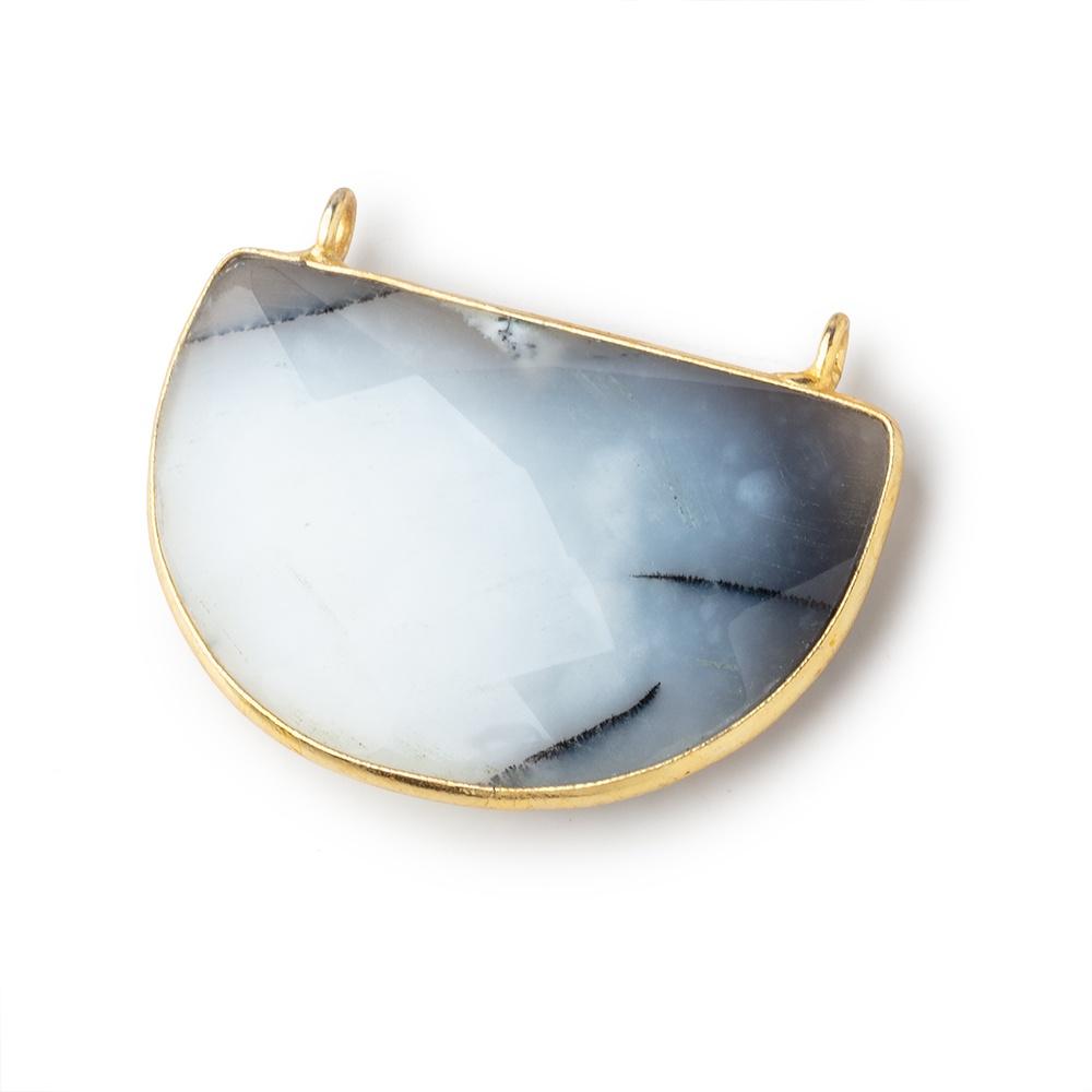 32x22mm Vermeil Bezel Dendritic Opal Half Moon East West Connector 1 Focal Piece - Beadsofcambay.com