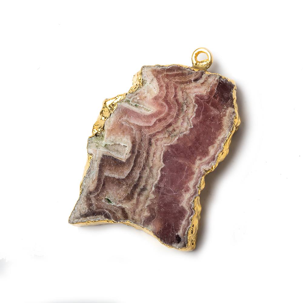32x22x5mm Gold Leafed Rhodochrosite Slice Focal Bead - Beadsofcambay.com
