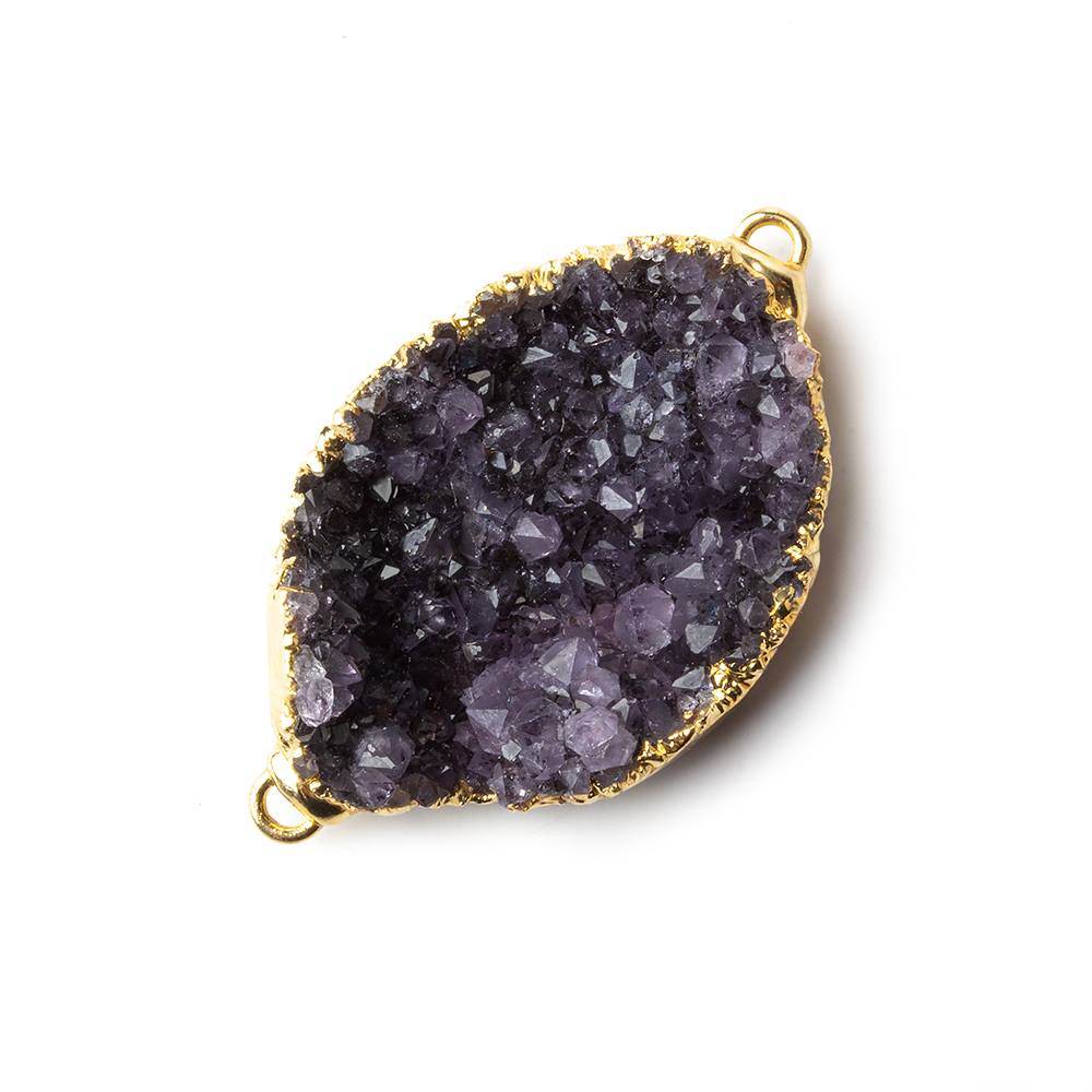 32x22x7mm Gold Leaf Edged Amethyst Drusy East West Connector 1 piece - Beadsofcambay.com