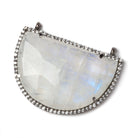 32x23mm Black Gold Bezel CZ and Rainbow Moonstone Half Moon 2 ring Connector 1 piece - Beadsofcambay.com