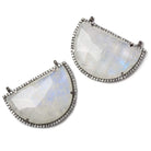 32x23mm Black Gold Bezel CZ and Rainbow Moonstone Half Moon 2 ring Connector 1 piece - Beadsofcambay.com