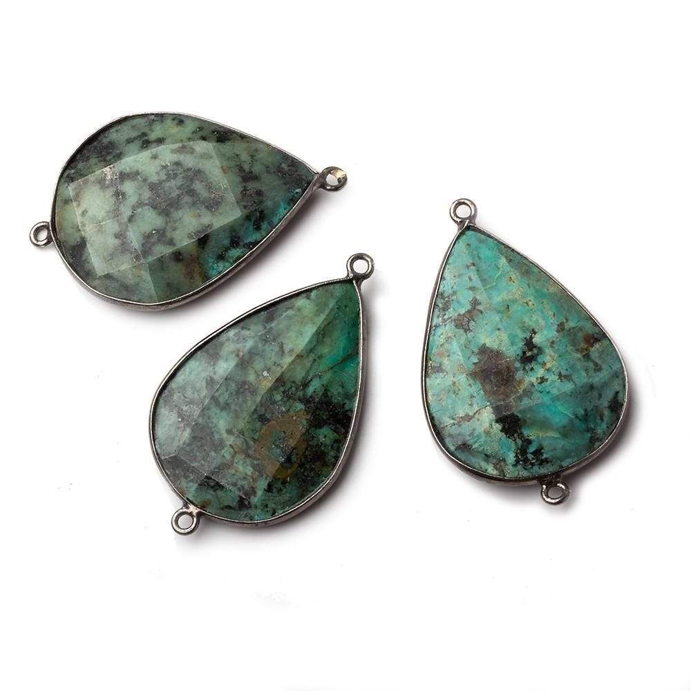 32x23mm Black Gold Bezeled African Turquoise Jasper Faceted Pear Focal Connector 1 piece - Beadsofcambay.com