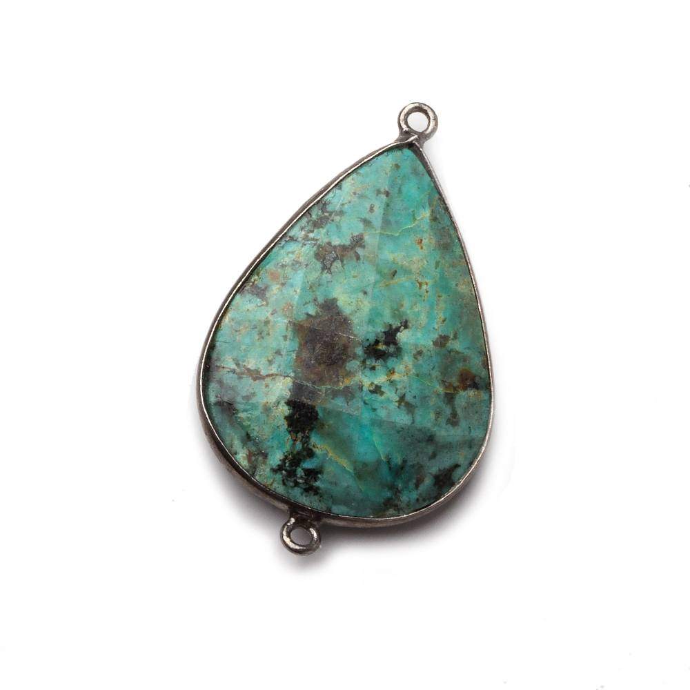 32x23mm Black Gold Bezeled African Turquoise Jasper Faceted Pear Focal Connector 1 piece - Beadsofcambay.com
