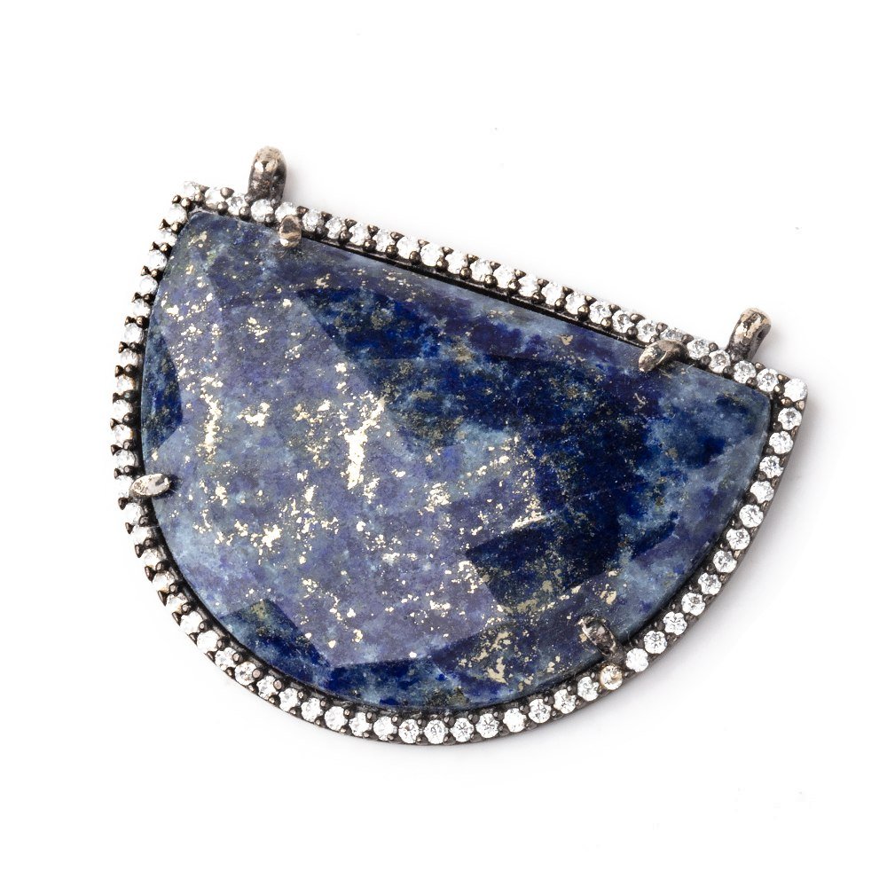 32x23mm Black Gold CZ Bezel Lapis Lazuli Half Moon Connector 1 Focal Bead - Beadsofcambay.com