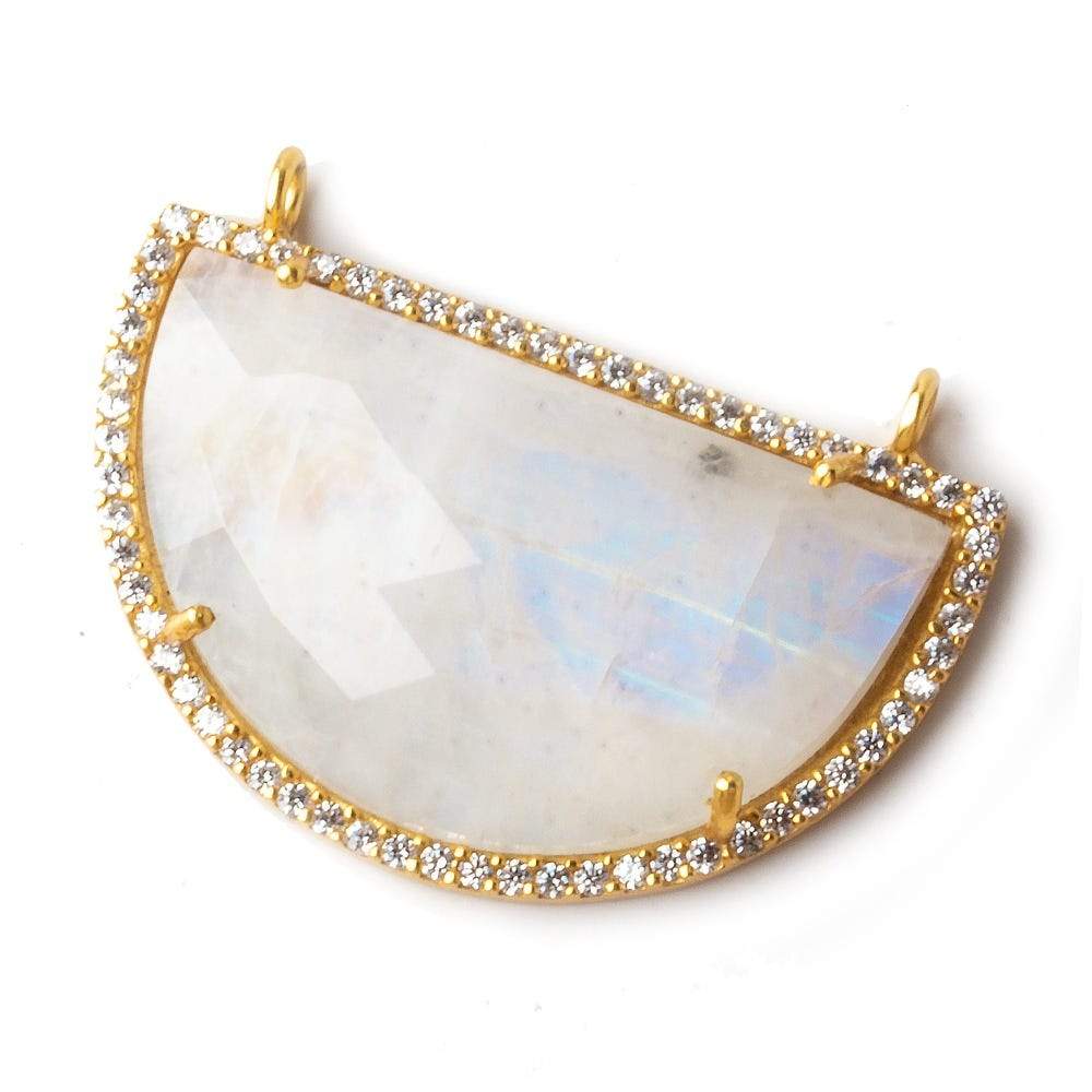 32x23mm Vermeil CZ Bezel Rainbow Moonstone Half Moon East West Connector 1 piece - Beadsofcambay.com