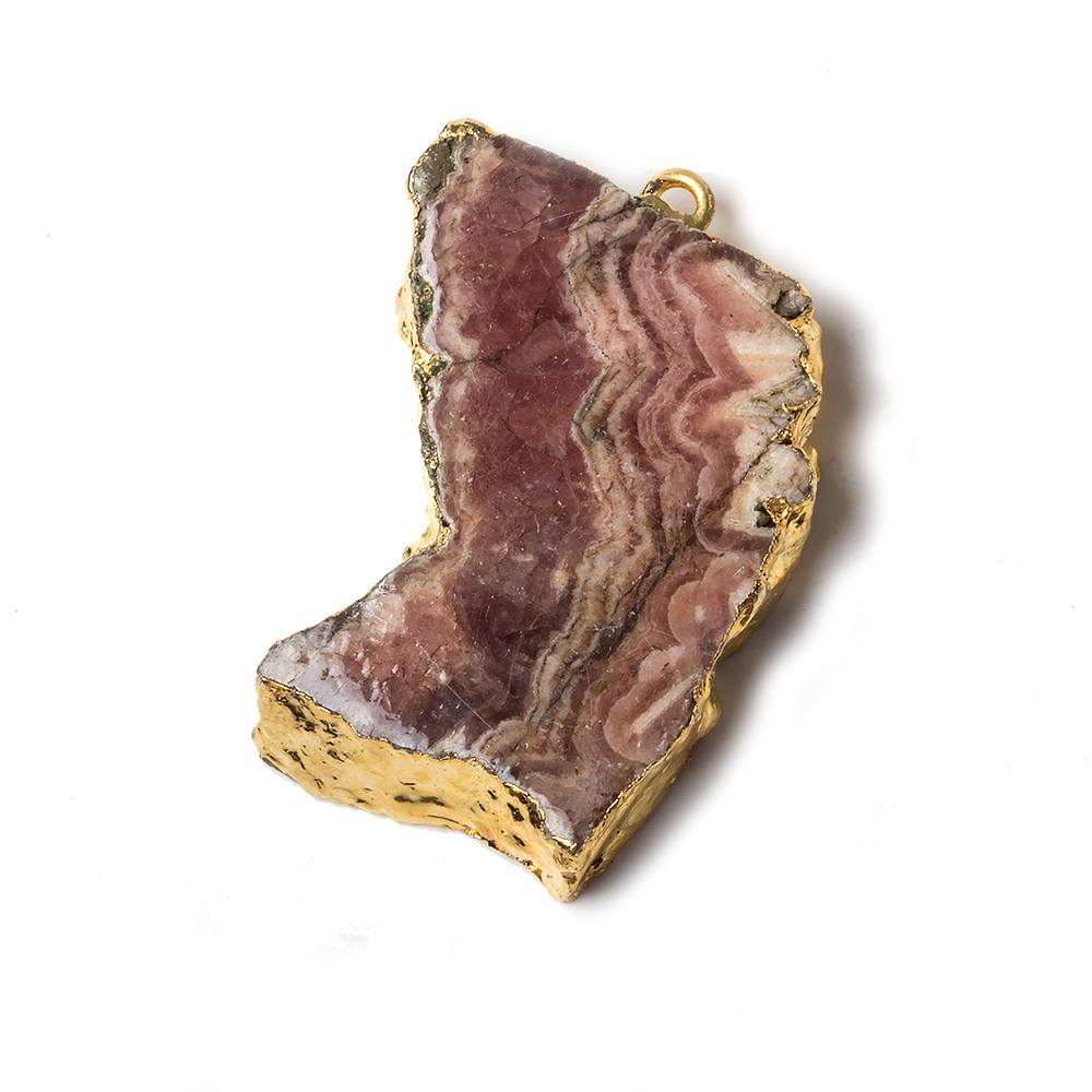 32x23x5mm Gold Leafed Rhodochrosite Slice Focal Bead - Beadsofcambay.com