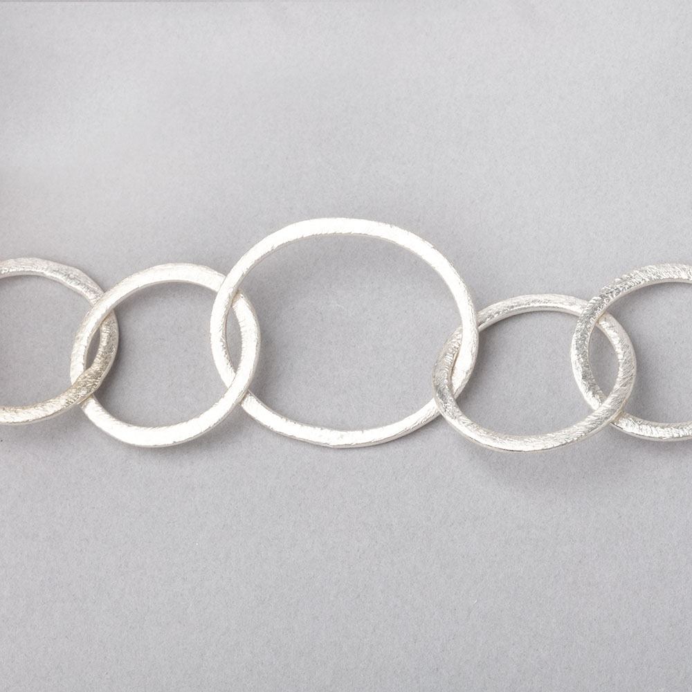 32x24mm and 21mm Silver plated Brushed Oval and Round Link Chain by the foot - Beadsofcambay.com