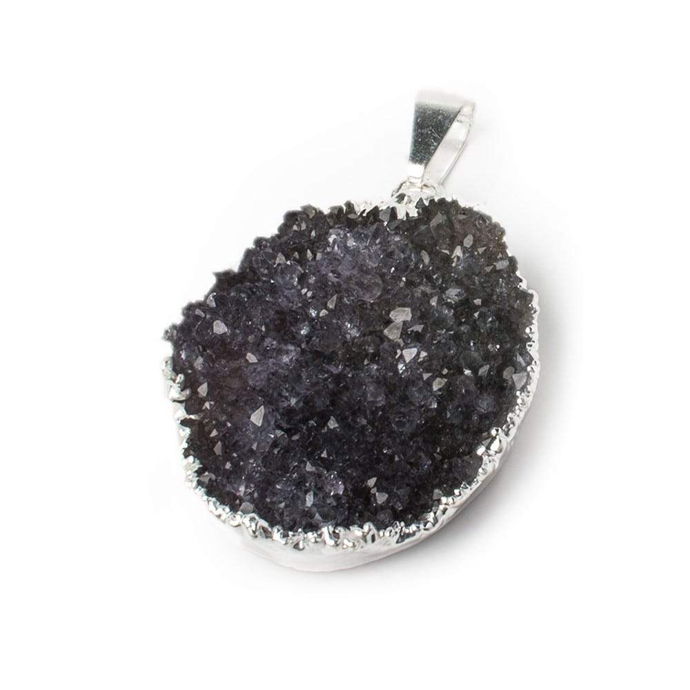 32x25x8mm Silver Leafed Amethyst Crystals Focal Bead with Bail - Beadsofcambay.com