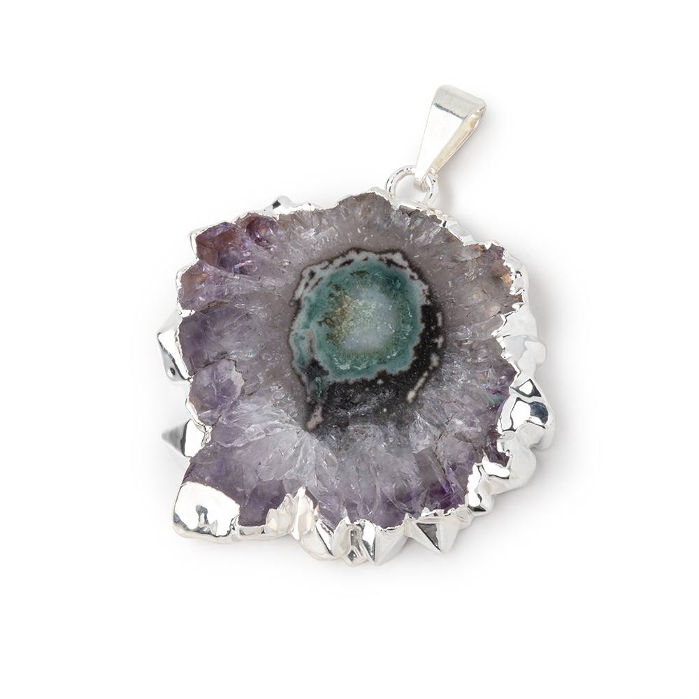 32x34mm Silver Leafed Amethyst Solar Quartz Slice Pendant 1 focal piece - Beadsofcambay.com