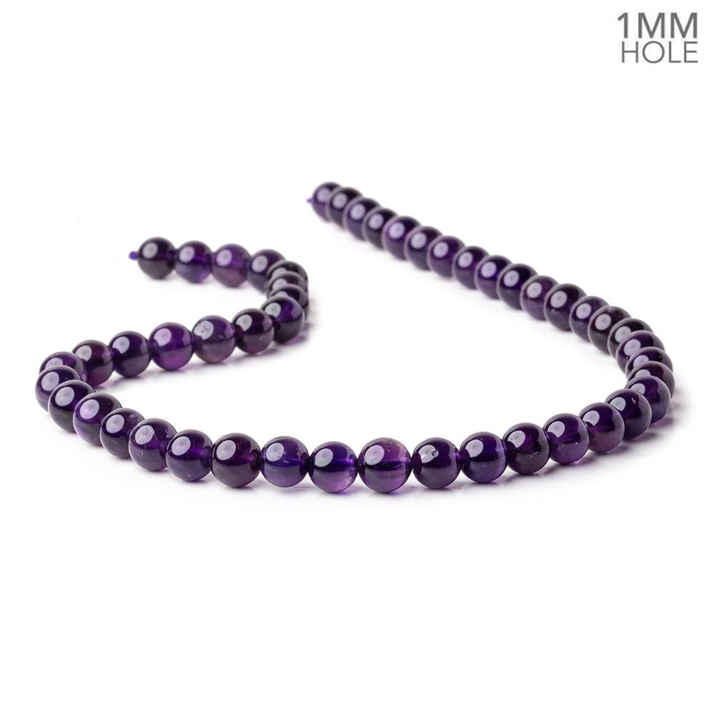 8mm Amethyst plain round beads 14.5 inch 48 pieces 1mm hole A - BeadsofCambay.com