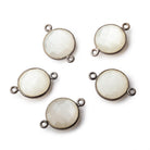15mm Black Gold .925 Corrugated Bezel White Moonstone Coin 2 ring Connector 5 pieces