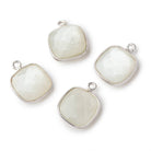 13x13mm Silver .925 Bezeled White Moonstone faceted pillow Pendant 1 piece View 1
