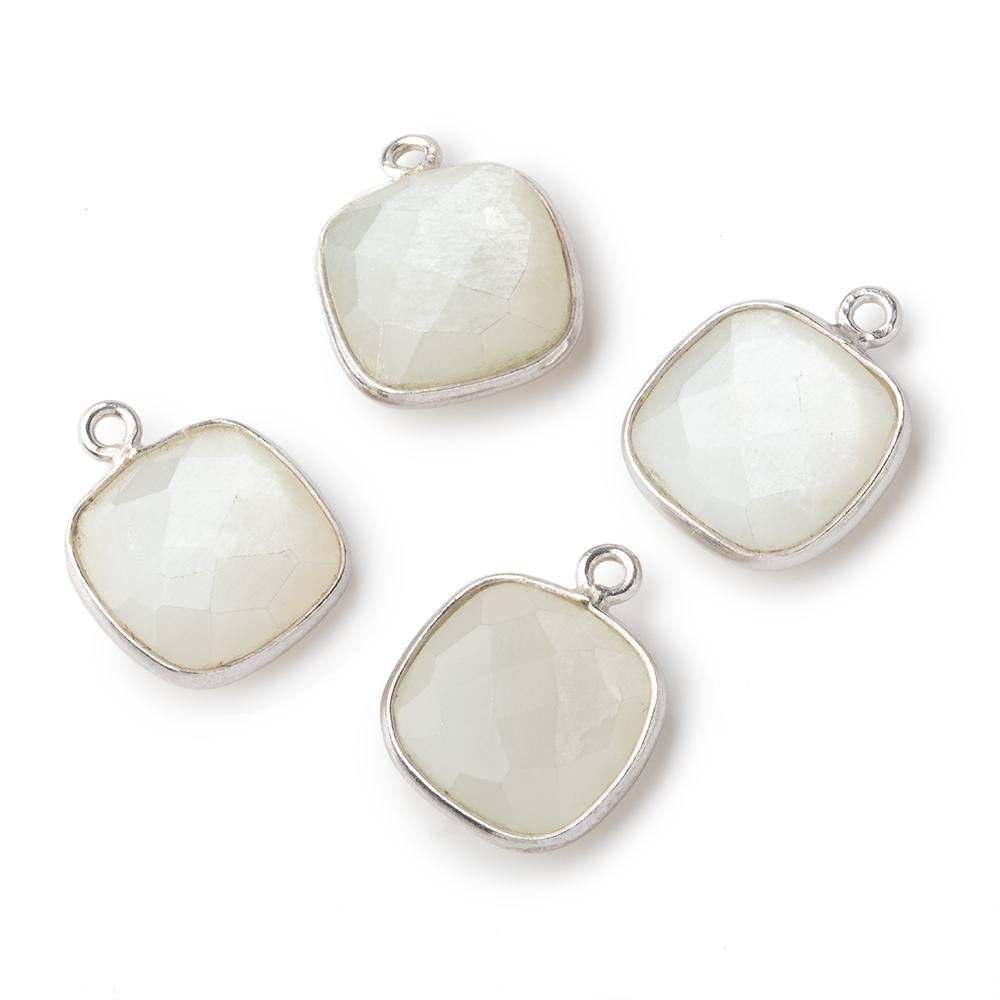 13x13mm Silver .925 Bezeled White Moonstone faceted pillow Pendant 1 piece View 1