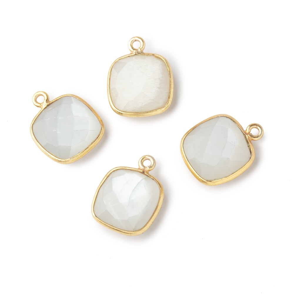 BeadsofCambay 13x13mm Vermeil Bezeled White Moonstone faceted pillow Pendant 1 piece