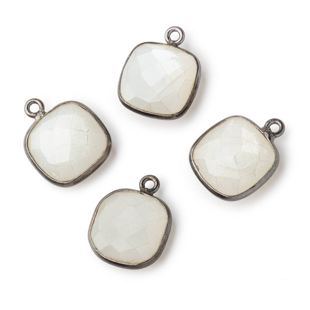 13x13mm Black Gold .925 Bezeled White Moonstone faceted pillow Pendant 1 piece view 1